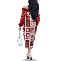 Hawaii Christmas Retro Patchwork Family Matching Off Shoulder Long Sleeve Dress and Hawaiian Shirt Red - Wonder Print Shop