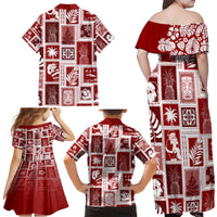 Hawaii Christmas Retro Patchwork Family Matching Off Shoulder Maxi Dress and Hawaiian Shirt Red LT7 - Wonder Print Shop