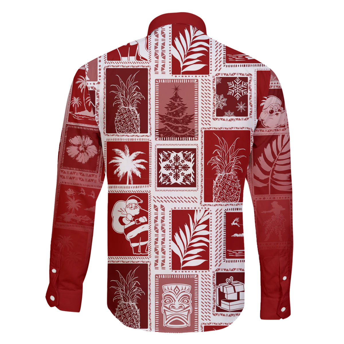 Hawaii Christmas Retro Patchwork Family Matching Off Shoulder Maxi Dress and Hawaiian Shirt Red LT7 - Wonder Print Shop