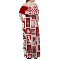 Hawaii Christmas Retro Patchwork Family Matching Off Shoulder Maxi Dress and Hawaiian Shirt Red LT7 - Wonder Print Shop