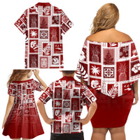 Hawaii Christmas Retro Patchwork Family Matching Off Shoulder Short Dress and Hawaiian Shirt Red LT7 - Wonder Print Shop