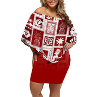 Hawaii Christmas Retro Patchwork Family Matching Off Shoulder Short Dress and Hawaiian Shirt Red LT7 - Wonder Print Shop