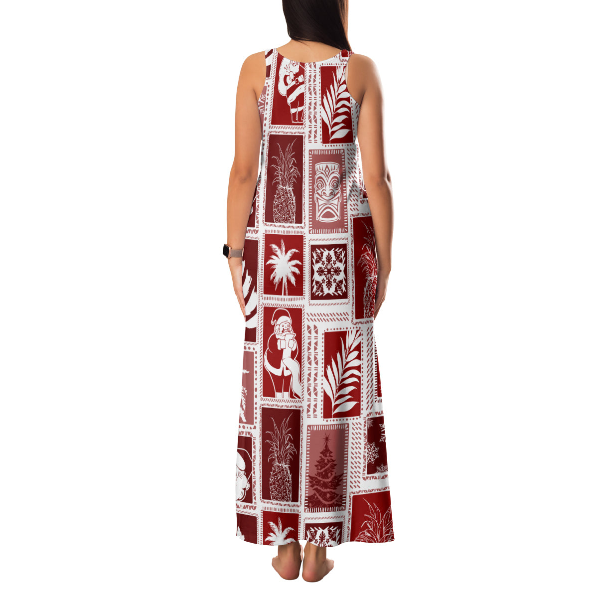 Hawaii Christmas Retro Patchwork Family Matching Tank Maxi Dress and Hawaiian Shirt Red - Wonder Print Shop