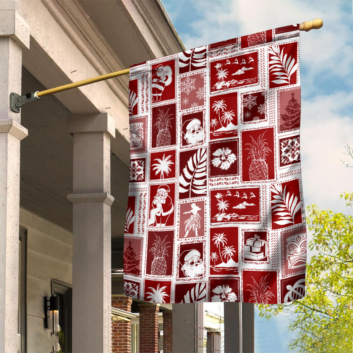 Hawaii Christmas Retro Patchwork Garden Flag Red - Wonder Print Shop