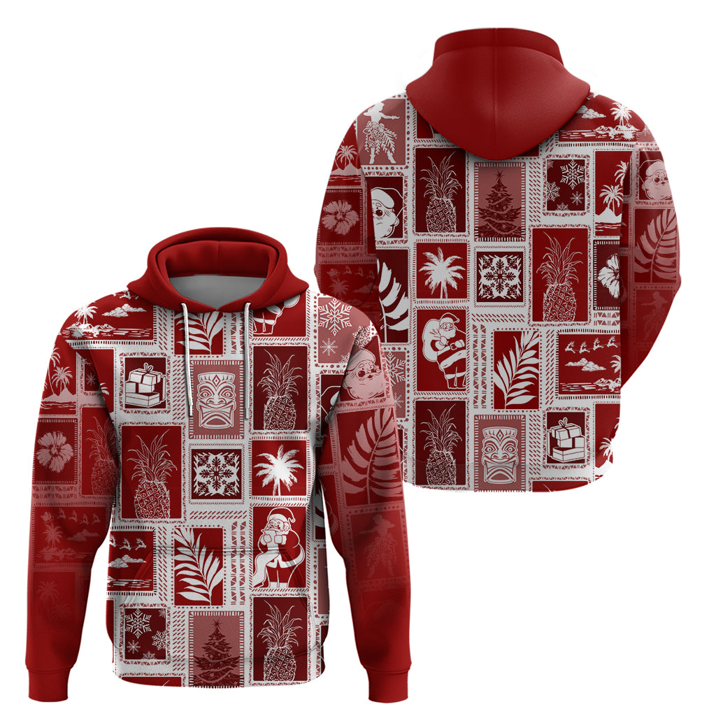 Hawaii Christmas Retro Patchwork Hoodie Red - Wonder Print Shop
