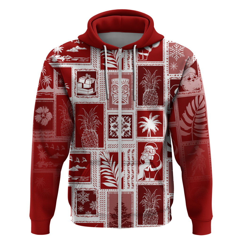 Hawaii Christmas Retro Patchwork Hoodie Red - Wonder Print Shop