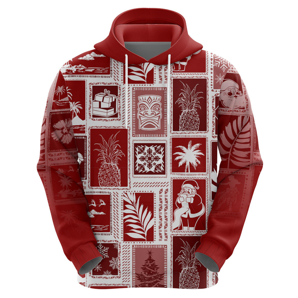 Hawaii Christmas Retro Patchwork Hoodie Red - Wonder Print Shop