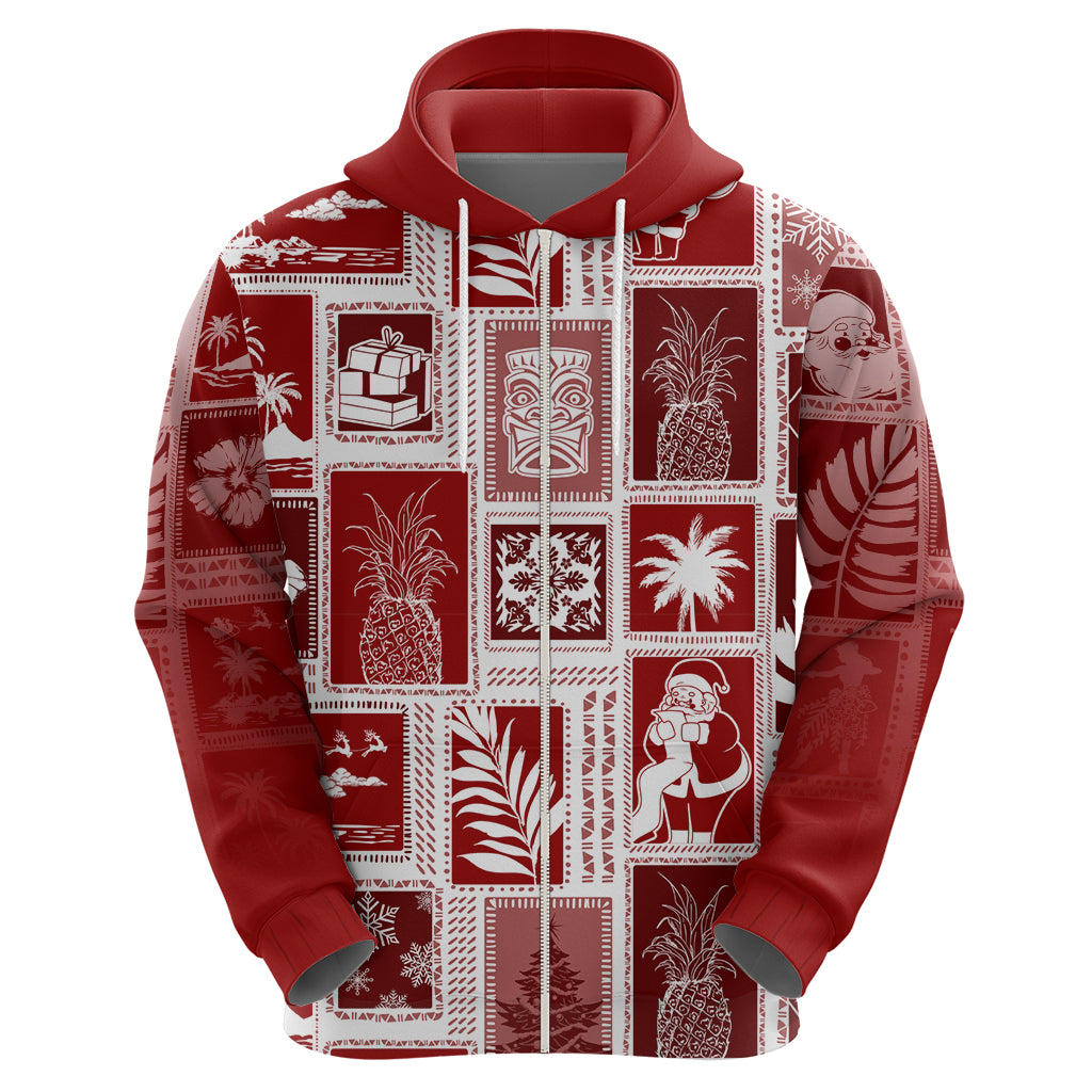 Hawaii Christmas Retro Patchwork Hoodie Red - Wonder Print Shop