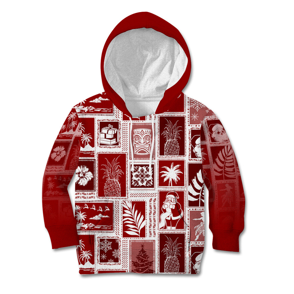 Hawaii Christmas Retro Patchwork Kid Hoodie Red - Wonder Print Shop