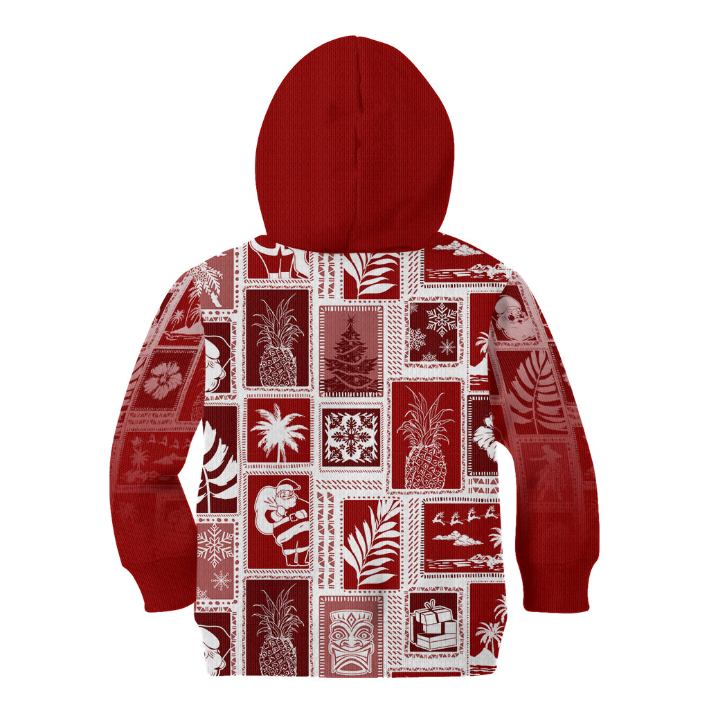 Hawaii Christmas Retro Patchwork Kid Hoodie Red - Wonder Print Shop