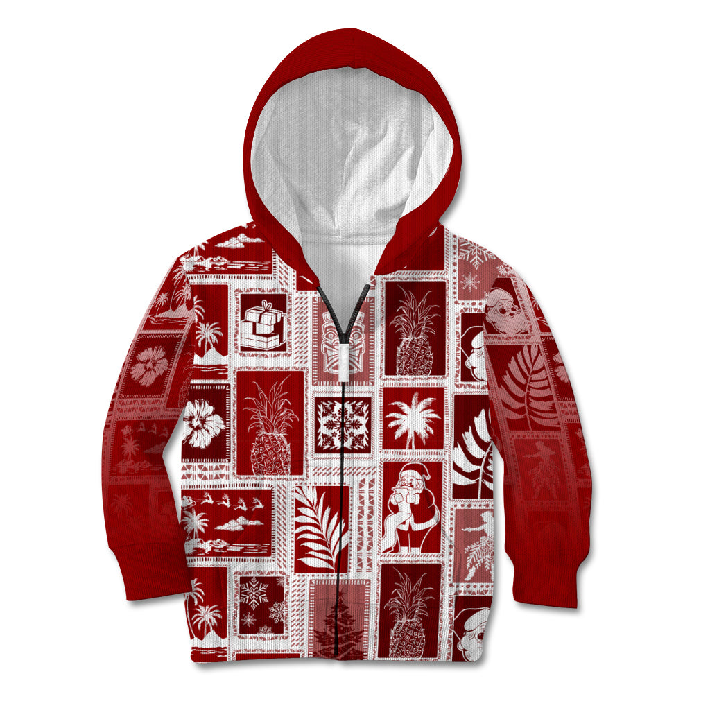 Hawaii Christmas Retro Patchwork Kid Hoodie Red - Wonder Print Shop