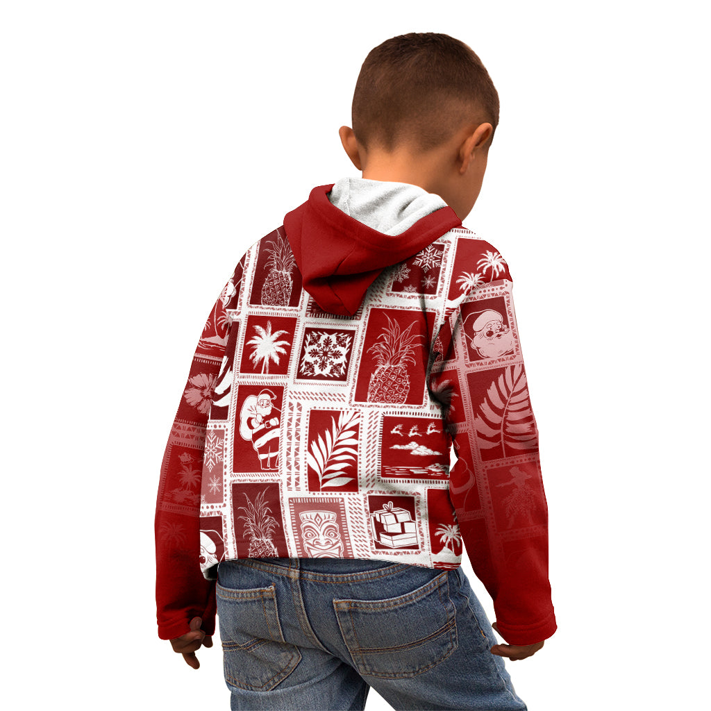 Hawaii Christmas Retro Patchwork Kid Hoodie Red - Wonder Print Shop