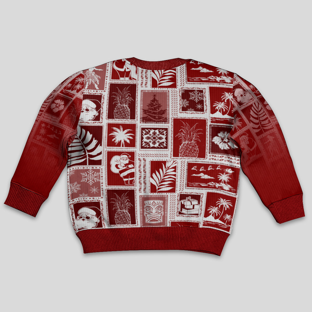 Hawaii Christmas Kid Ugly Christmas Sweater Retro Patchwork - Red - Wonder Print Shop