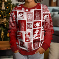 Hawaii Christmas Kid Ugly Christmas Sweater Retro Patchwork - Red - Wonder Print Shop
