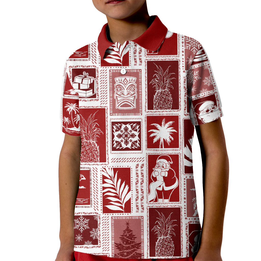 Hawaii Christmas Retro Patchwork Kid Polo Shirt Red - Wonder Print Shop