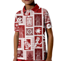 Hawaii Christmas Retro Patchwork Kid Polo Shirt Red - Wonder Print Shop