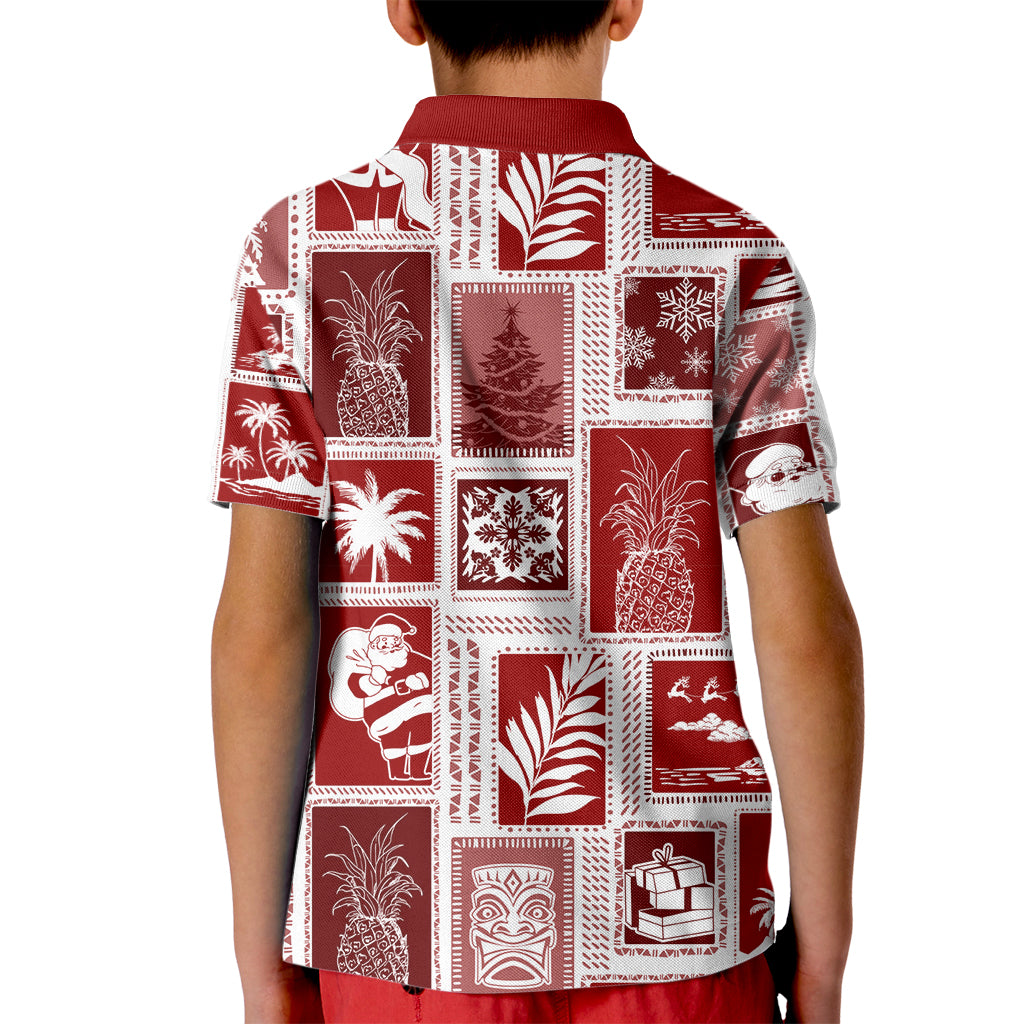 Hawaii Christmas Retro Patchwork Kid Polo Shirt Red - Wonder Print Shop