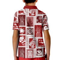 Hawaii Christmas Retro Patchwork Kid Polo Shirt Red - Wonder Print Shop