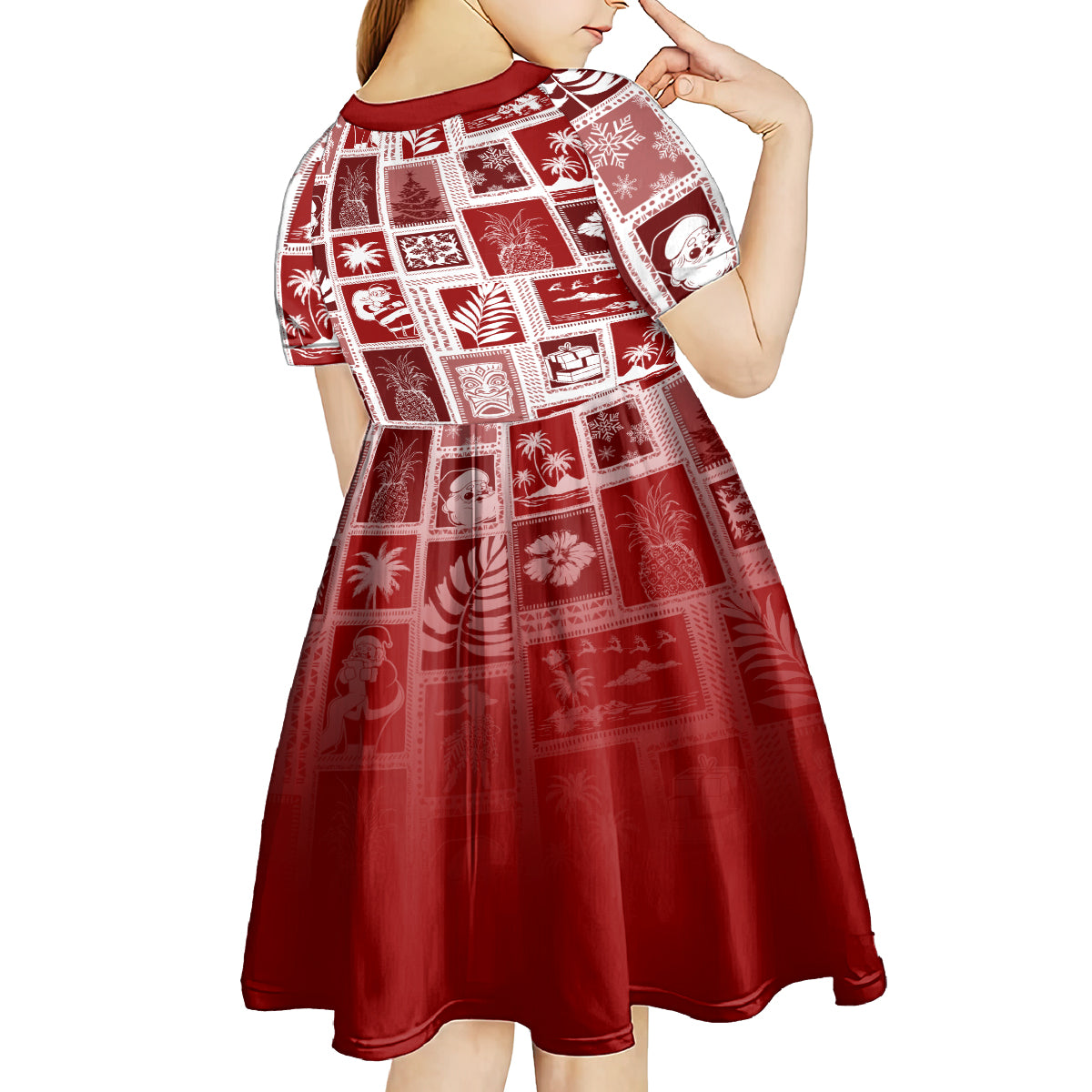 Hawaii Christmas Retro Patchwork Kid Short Sleeve Dress Red - Wonder Print Shop