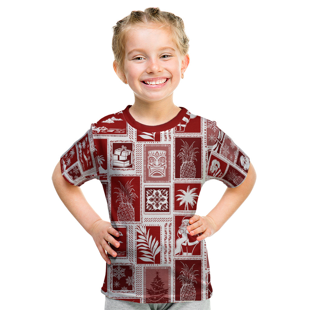 Hawaii Christmas Retro Patchwork Kid T Shirt Red - Wonder Print Shop