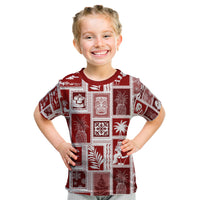 Hawaii Christmas Retro Patchwork Kid T Shirt Red - Wonder Print Shop