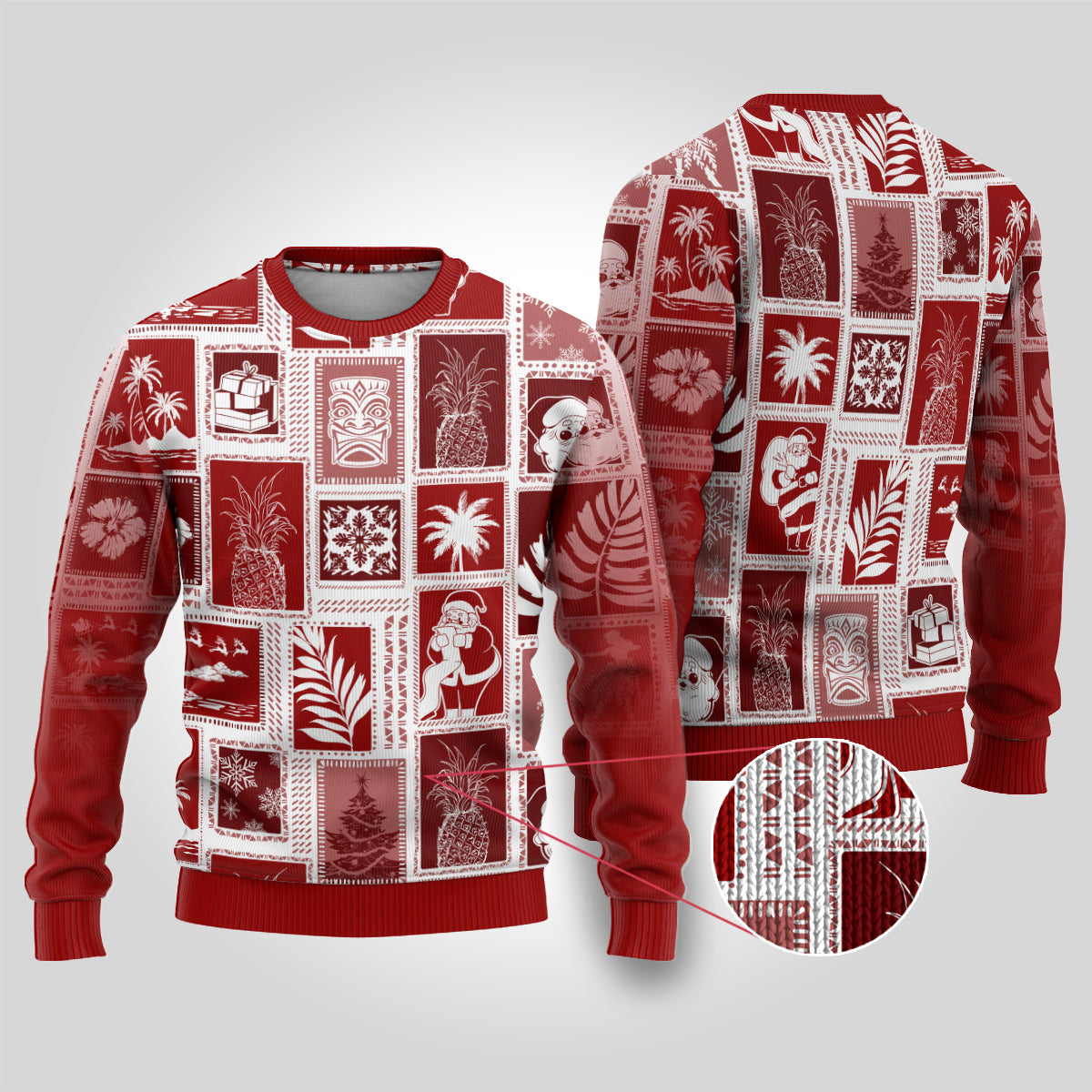 Hawaii Christmas Ugly Christmas Sweater Retro Patchwork - Red - Wonder Print Shop