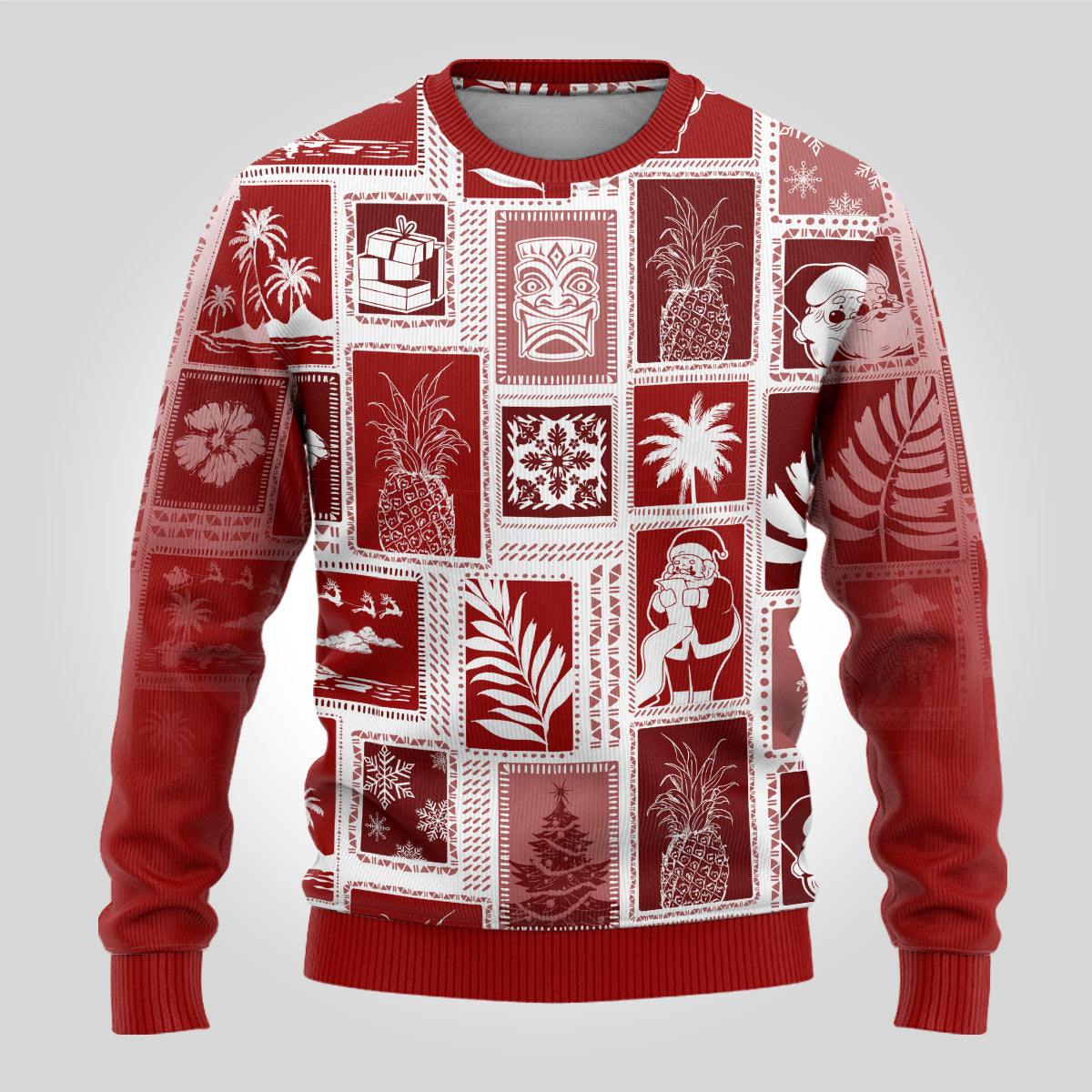 Hawaii Christmas Ugly Christmas Sweater Retro Patchwork - Red - Wonder Print Shop