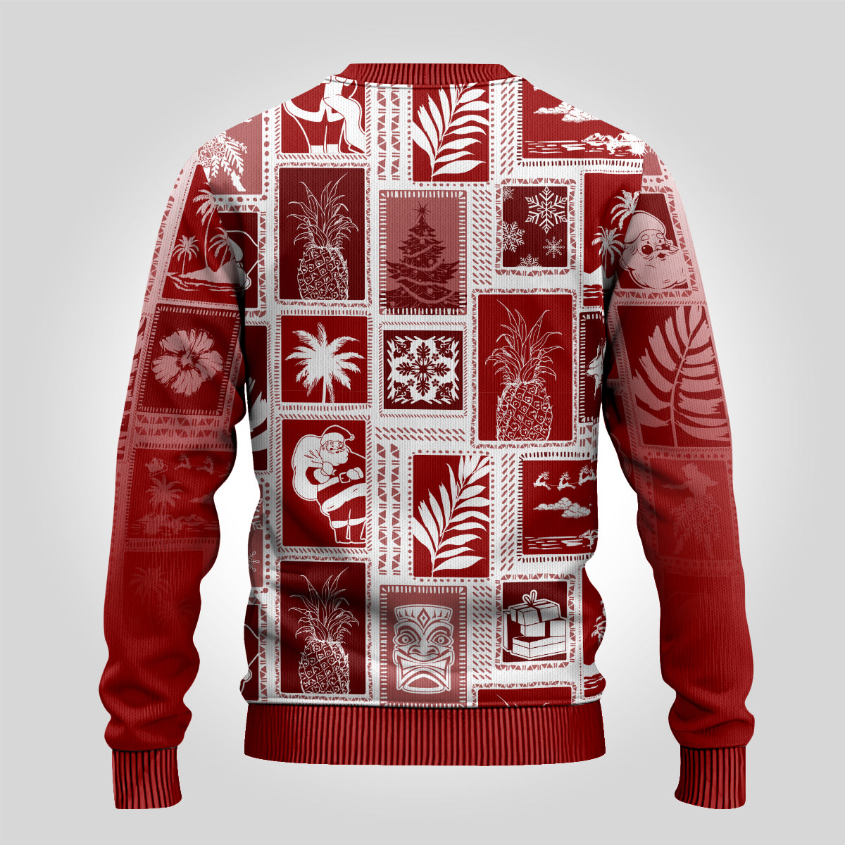 Hawaii Christmas Ugly Christmas Sweater Retro Patchwork - Red - Wonder Print Shop