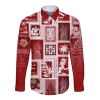 Hawaii Christmas Retro Patchwork Long Sleeve Button Shirt Red - Wonder Print Shop