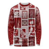 Hawaii Christmas Retro Patchwork Long Sleeve Shirt Red - Wonder Print Shop