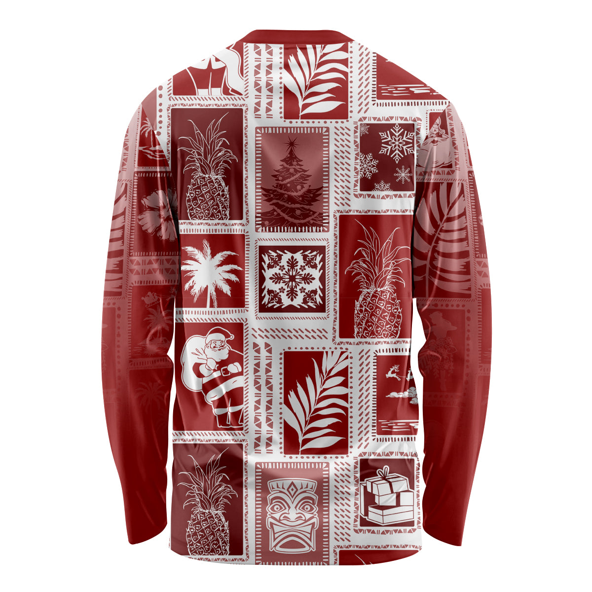 Hawaii Christmas Retro Patchwork Long Sleeve Shirt Red - Wonder Print Shop