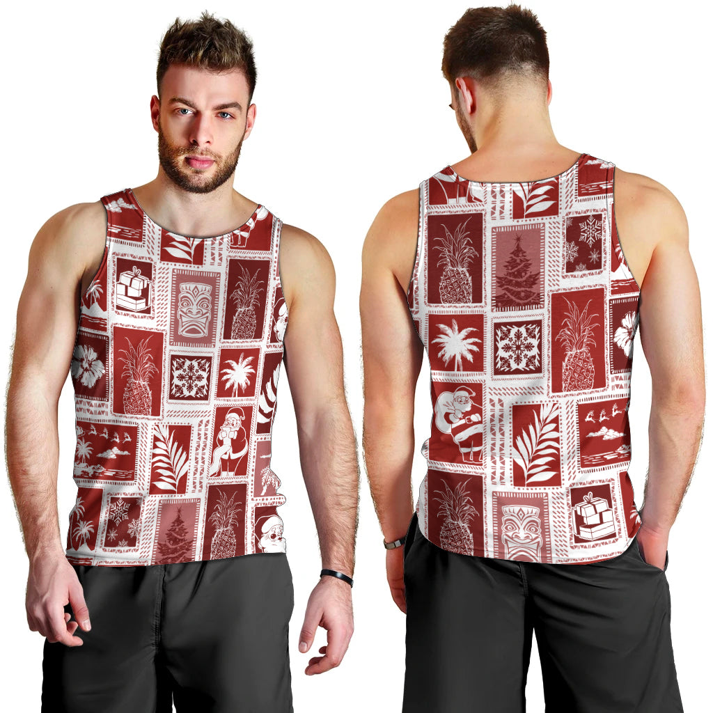 Hawaii Christmas Retro Patchwork Men Tank Top Red - Wonder Print Shop