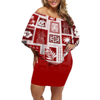 Hawaii Christmas Retro Patchwork Off Shoulder Short Dress Red - Wonder Print Shop