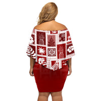 Hawaii Christmas Retro Patchwork Off Shoulder Short Dress Red - Wonder Print Shop