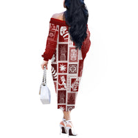 Hawaii Christmas Retro Patchwork Off The Shoulder Long Sleeve Dress Red - Wonder Print Shop