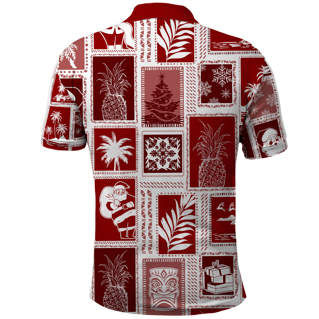 Hawaii Christmas Retro Patchwork Polo Shirt Red - Wonder Print Shop