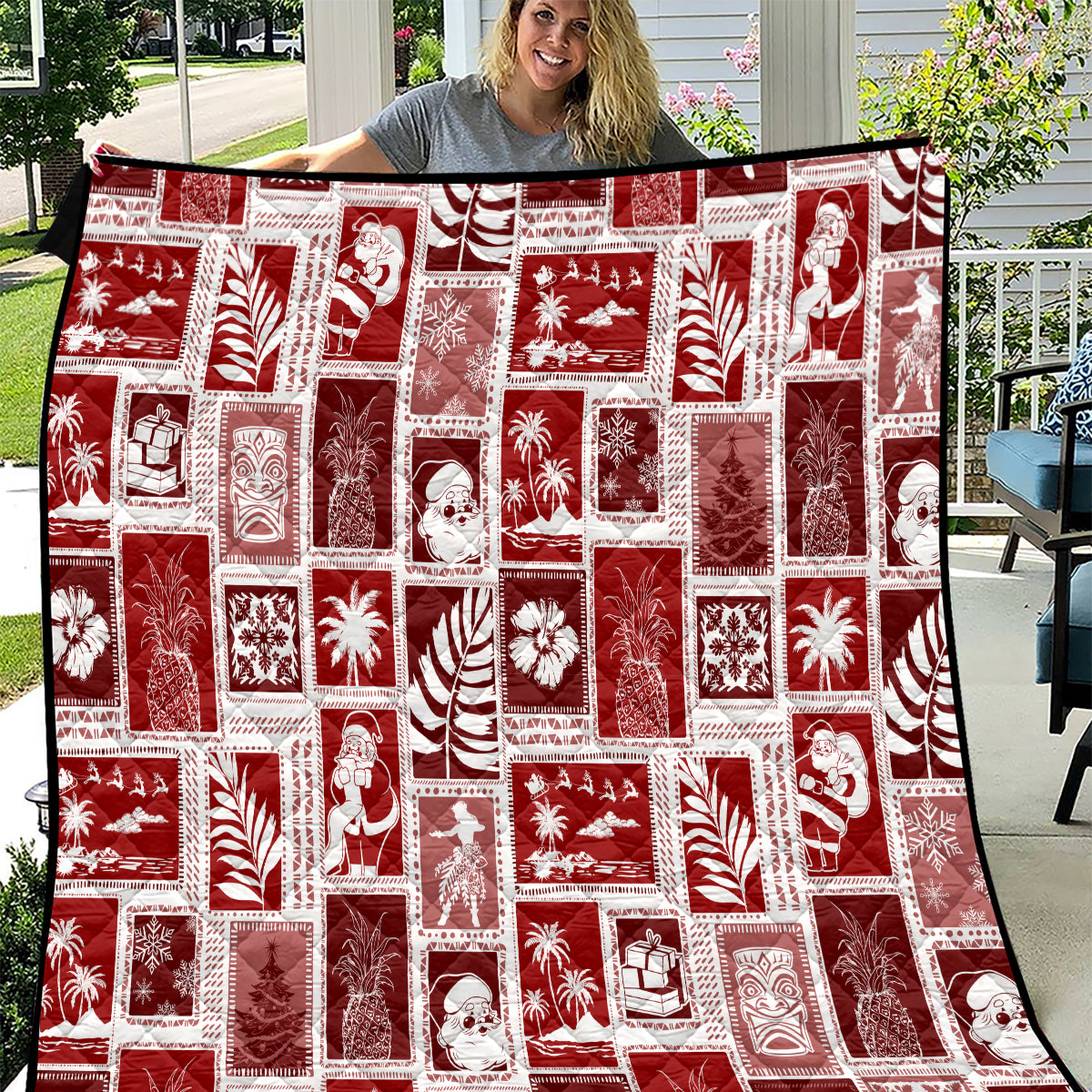 Hawaii Christmas Retro Patchwork Quilt Red - Wonder Print Shop