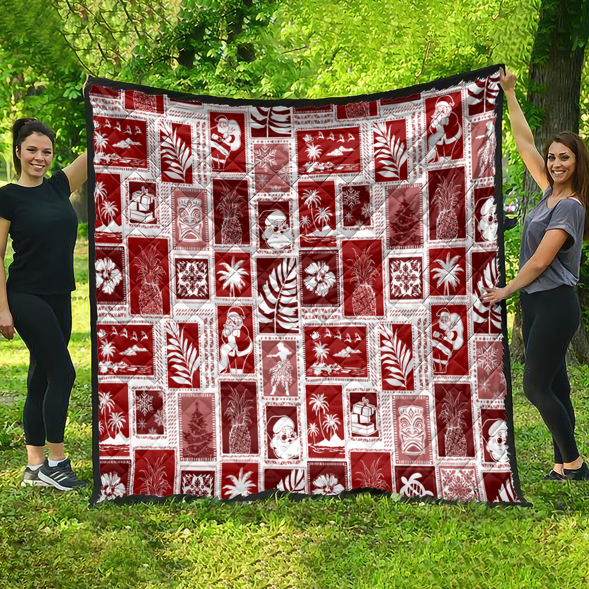 Hawaii Christmas Retro Patchwork Quilt Red - Wonder Print Shop