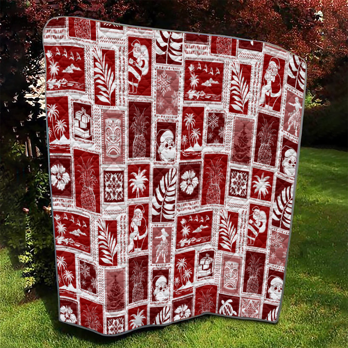 Hawaii Christmas Retro Patchwork Quilt Red - Wonder Print Shop