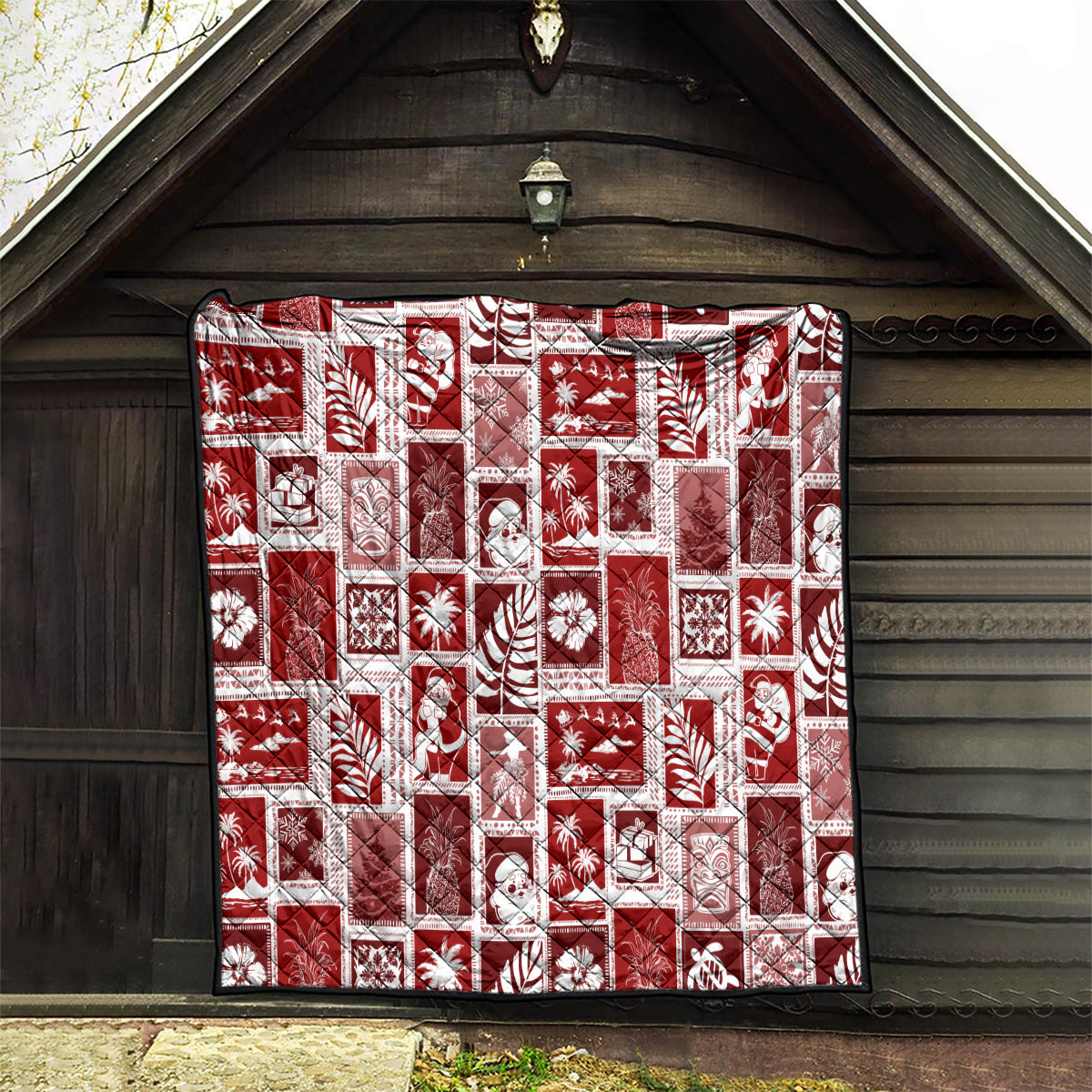 Hawaii Christmas Retro Patchwork Quilt Red - Wonder Print Shop