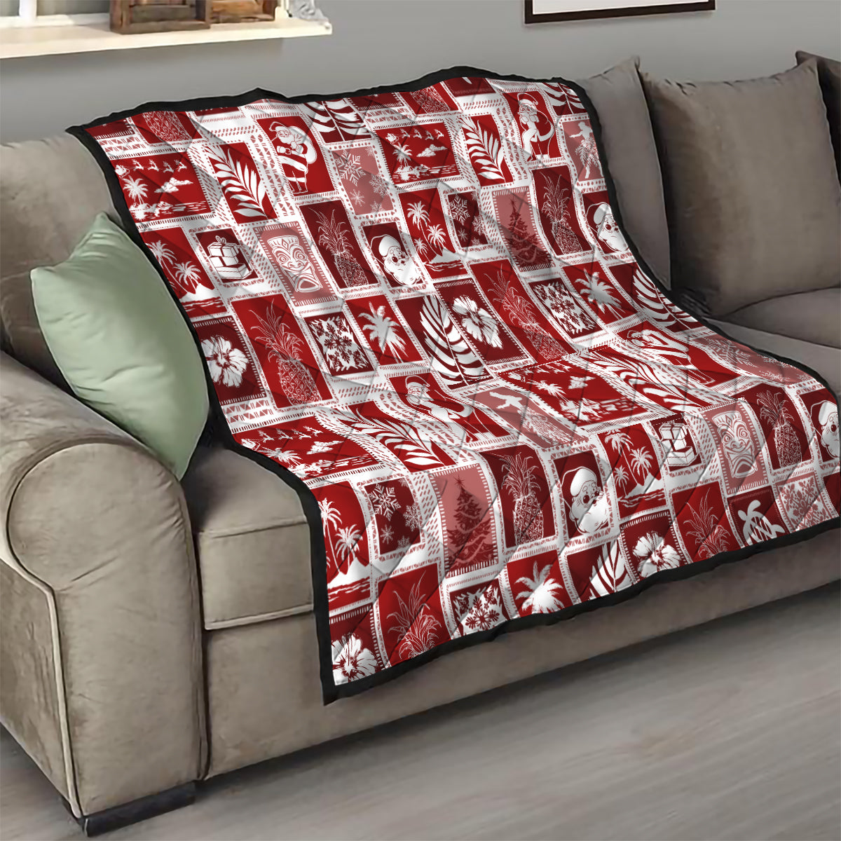 Hawaii Christmas Retro Patchwork Quilt Red - Wonder Print Shop