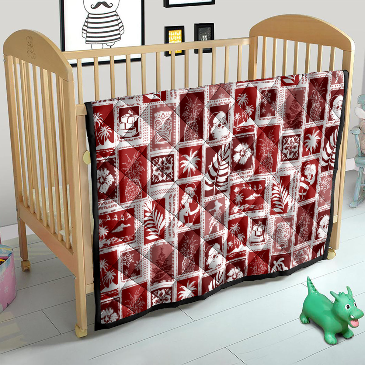 Hawaii Christmas Retro Patchwork Quilt Red - Wonder Print Shop