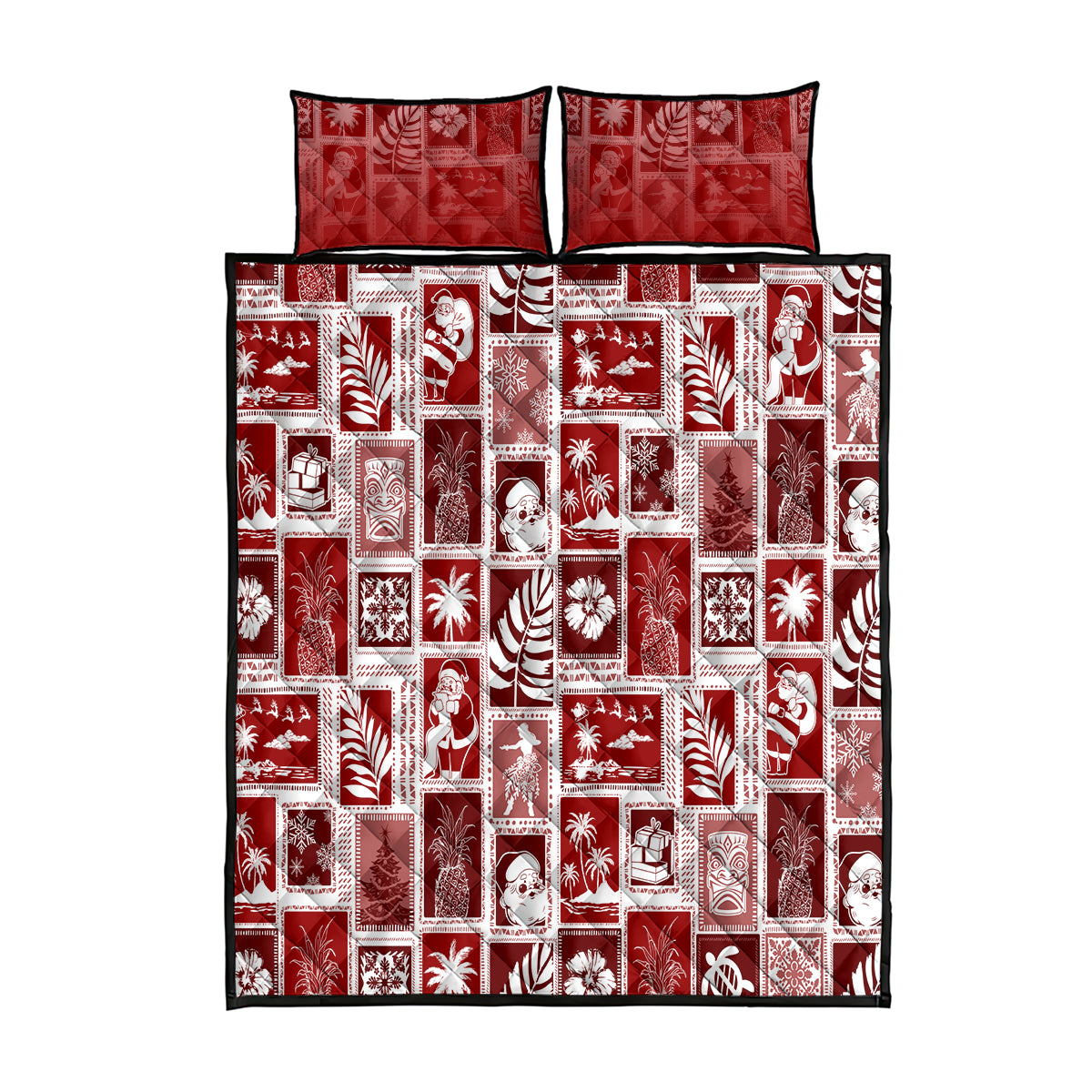 Hawaii Christmas Retro Patchwork Quilt Bed Set Red - Wonder Print Shop