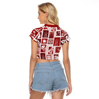 Hawaii Christmas Retro Patchwork Raglan Cropped T Shirt Red - Wonder Print Shop