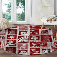 hawaii-christmas-retro-patchwork-round-carpet-red