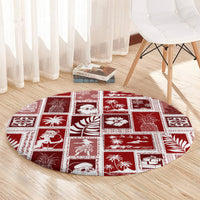 hawaii-christmas-retro-patchwork-round-carpet-red