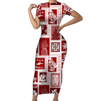 Hawaii Christmas Retro Patchwork Short Sleeve Bodycon Dress Red - Wonder Print Shop