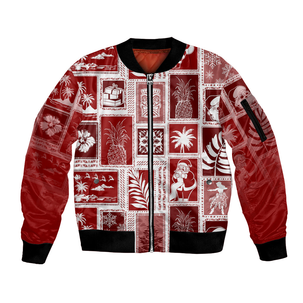 Hawaii Christmas Retro Patchwork Sleeve Zip Bomber Jacket Red - Wonder Print Shop