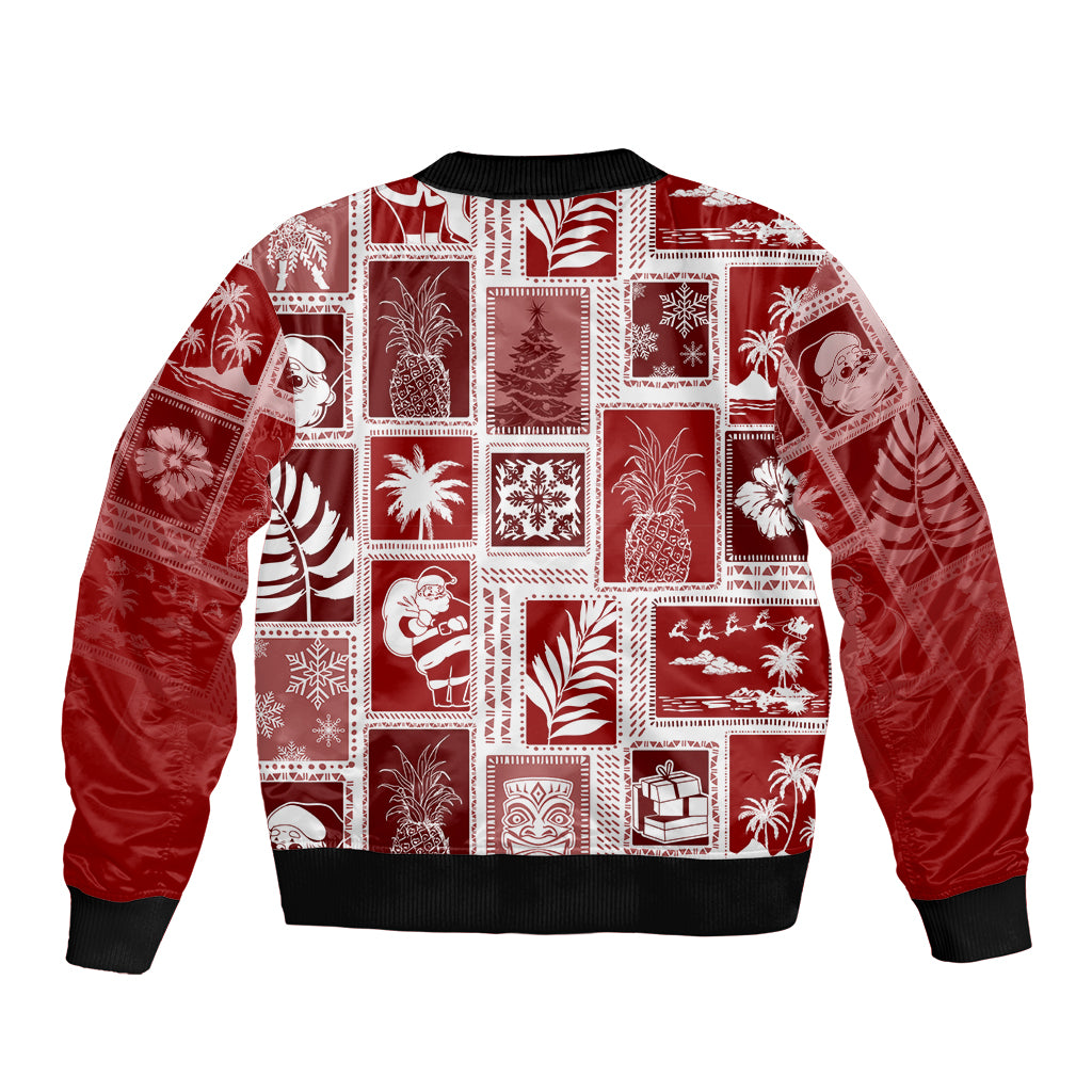 Hawaii Christmas Retro Patchwork Sleeve Zip Bomber Jacket Red - Wonder Print Shop