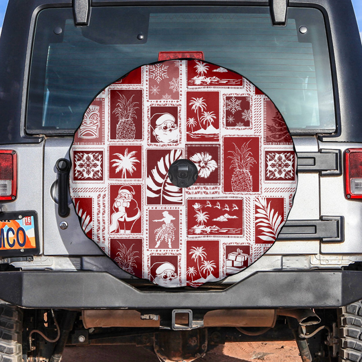 Hawaii Christmas Retro Patchwork Spare Tire Cover Red - Wonder Print Shop